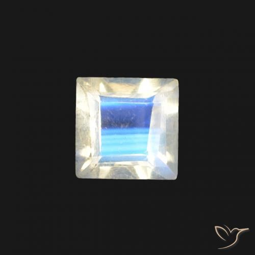 0.26ct Natural Blanco azulado Piedra lunar arcoíris, Cuadrado, Transparente