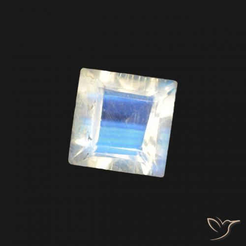 Piedra lunar arcoíris Blanco azulado natural de 0.26 ct, Cuadrado, Transparente