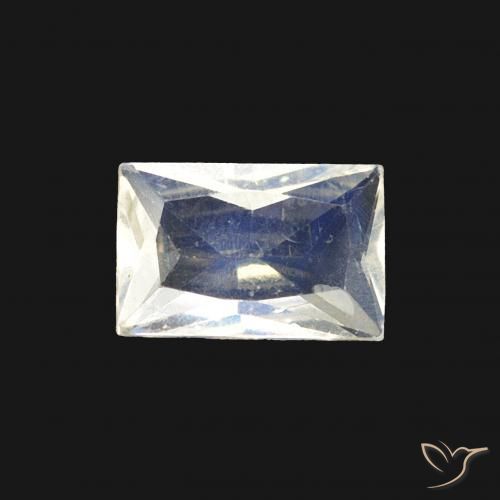 0.43ct Natural Blanco azulado Piedra lunar arcoíris, Corte Baguette, Transparente
