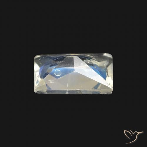 Piedra lunar arcoíris Blanco azulado natural de 0.43 ct, Corte Baguette, Transparente