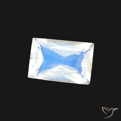 Piedra lunar arcoíris Blanco azulado natural de 0.45 ct, Corte Baguette, Transparente