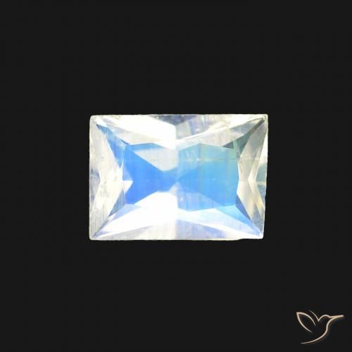 0.40ct Natural Blanco azulado Piedra lunar arcoíris, Corte Baguette, Transparente