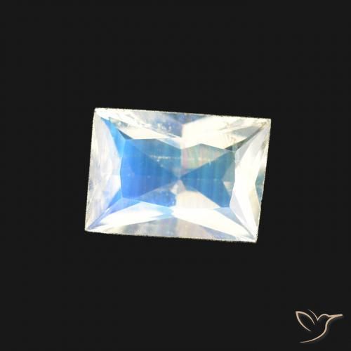 Piedra lunar arcoíris Blanco azulado natural de 0.40 ct, Corte Baguette, Transparente