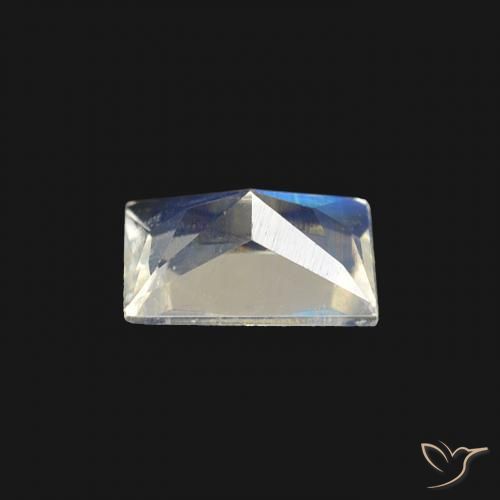 Piedra lunar arcoíris Blanco azulado natural de 0.40 ct, Corte Baguette, Transparente