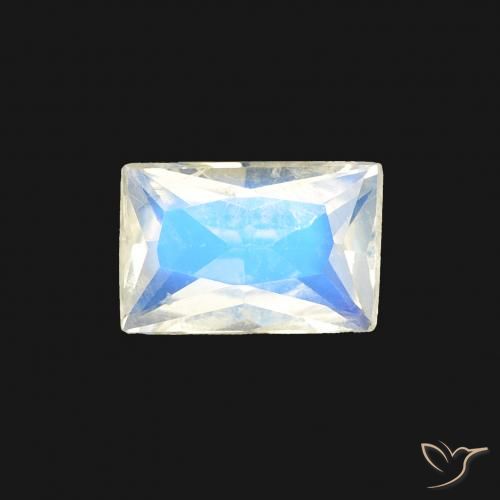 0.50ct Natural Blanco azulado Piedra lunar arcoíris, Corte Baguette, Transparente