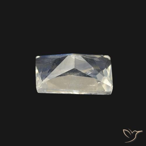 Piedra lunar arcoíris Blanco azulado natural de 0.50 ct, Corte Baguette, Transparente