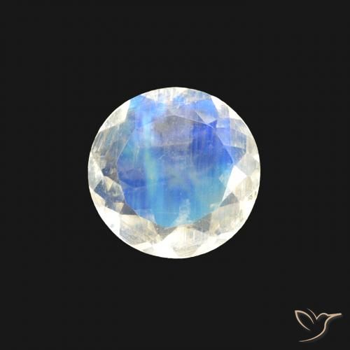 0.40ct Natural Blanco azulado Piedra lunar arcoíris, Redondo, Transparente