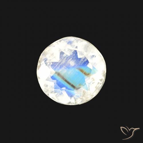 0.46ct Natural Blanco azulado Piedra lunar arcoíris, Redondo, Transparente