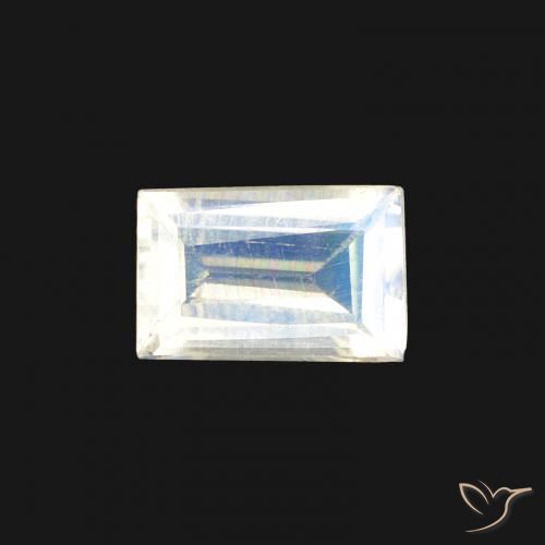 0.41ct Natural Blanco azulado Piedra lunar arcoíris, Corte Baguette, Transparente