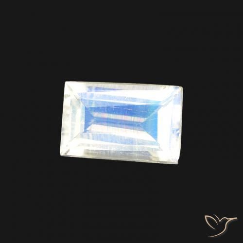 Piedra lunar arcoíris Blanco azulado natural de 0.41 ct, Corte Baguette, Transparente