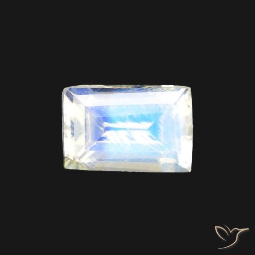 0.54ct Natural Blanco azulado Piedra lunar arcoíris, Corte Baguette, Transparente