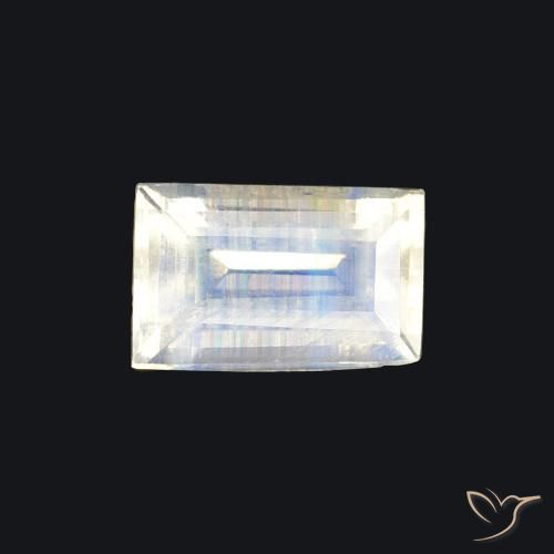 0.54ct Natural Blanco azulado Piedra lunar arcoíris, Corte Baguette, Transparente