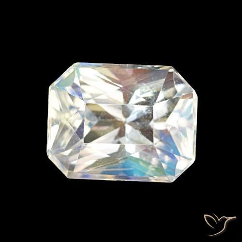 Piedra lunar arcoíris Blanco multicolor natural de 1.91 ct, Corte Octágono / Esmeralda, VS