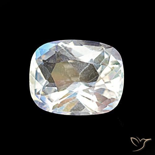 Piedra lunar arcoíris Blanco multicolor natural de 1.69 ct, Forma Cojín, VVS