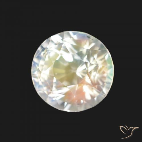 Piedra lunar arcoíris Blanco multicolor natural de 1.59 ct, Redondo, VVS-VS