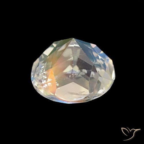 Piedra lunar arcoíris Blanco multicolor natural de 1.39 ct, Redondo, VS-SI
