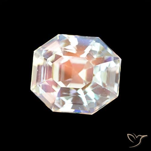 Piedra lunar arcoíris Blanco multicolor natural de 2.19 ct, Corte Octágono / Esmeralda, VS