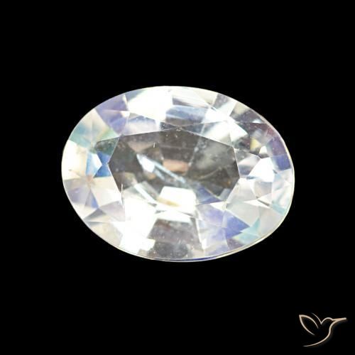 Piedra lunar arcoíris Blanco multicolor natural de 1.18 ct, Ovalada, VS