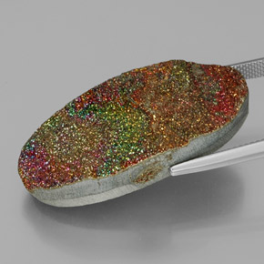 Pirita arcoíris multicolor natural de 35,58 ct, corte óvalo, opaco