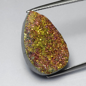 Pirita arcoíris multicolor natural de 12,55 ct, en forma de pera, opaco
