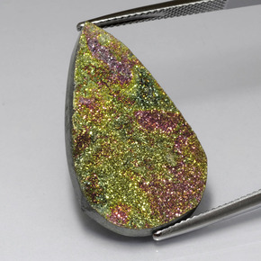 Pirita arcoíris multicolor natural de 16,45 ct, en forma de pera, opaco