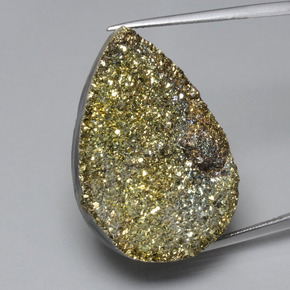 Pirita arcoíris amarillo natural de 36,37 ct, en forma de pera, opaco