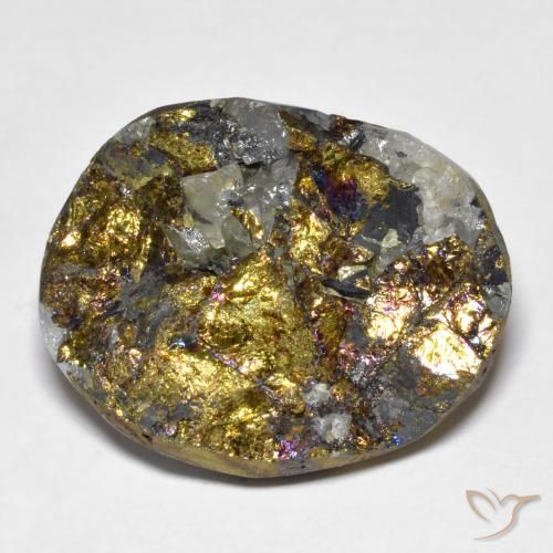 Pirita arcoíris multicolor natural de 32,58 ct, forma elegante, opaco