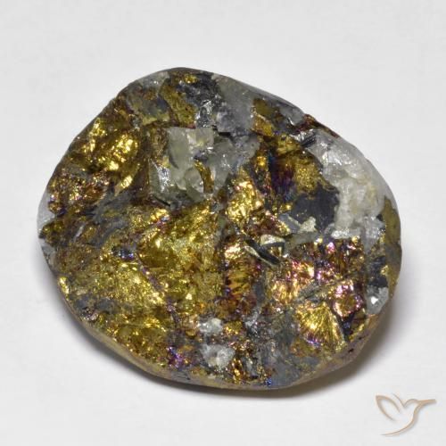 Pirita arcoíris multicolor natural de 32,58 ct, forma elegante, opaco