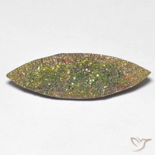 Pirita arcoíris multicolor natural de 5,52 ct, marquesa, opaco