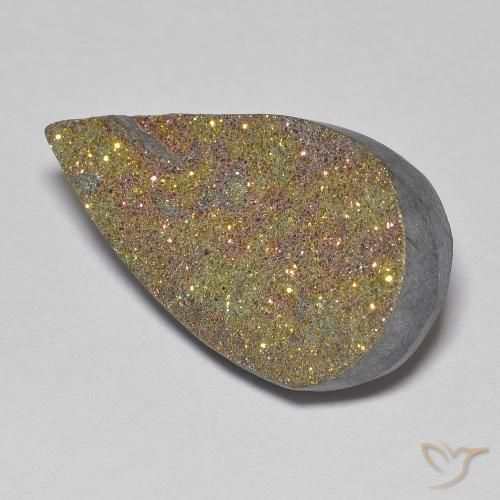 Pirita arcoiris Multicolor natural de 11.21 ct, En forma de pera, Opaco