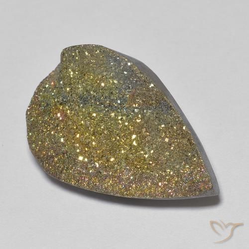 Pirita arcoiris Multicolor natural de 13.19 ct, En forma de pera, Opaco