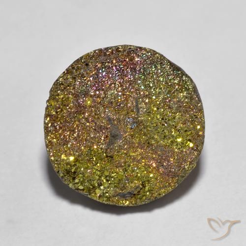Pirita arcoíris multicolor natural de 5,14 ct, corte redondo, opaco
