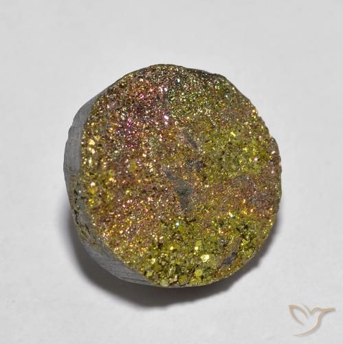 Pirita arcoíris multicolor natural de 5,14 ct, corte redondo, opaco