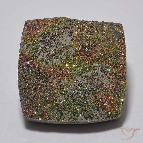 9.32ct Natural Multicolor Pirita arcoiris, Cuadrado, Opaco