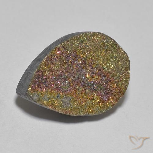 Pirita arcoiris Multicolor natural de 6.65 ct, En forma de pera, Opaco