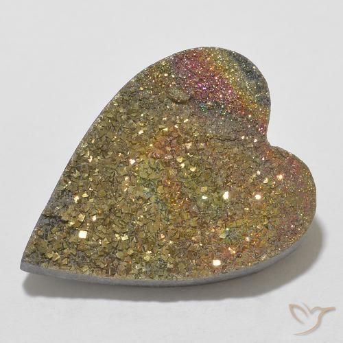 Pirita arcoíris multicolor natural de 13,78 ct, forma de corazón, opaco