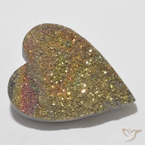 Pirita arcoíris multicolor natural de 13,78 ct, forma de corazón, opaco