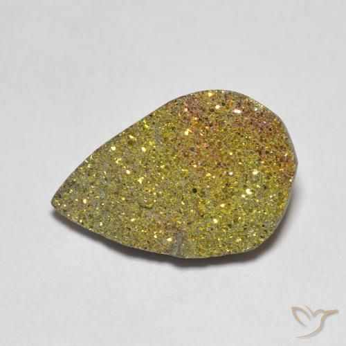 Pirita arcoíris multicolor natural de 3,79 ct, en forma de pera, opaco