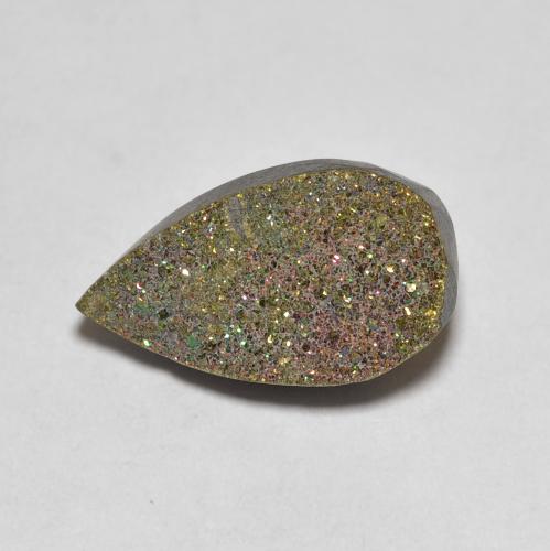 Pirita arcoíris multicolor natural de 3,64 ct, en forma de pera, opaco