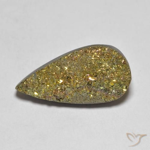 Pirita arcoíris multicolor natural de 5,93 ct, en forma de pera, opaco