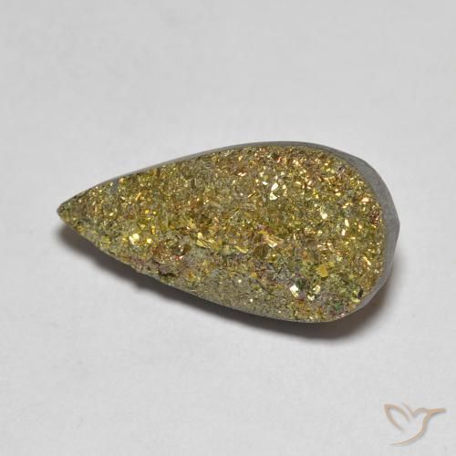 Pirita arcoíris multicolor natural de 5,93 ct, en forma de pera, opaco