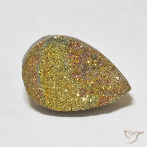 12.94ct Natural Multicolor Pirita arcoiris, En forma de pera, Opaco