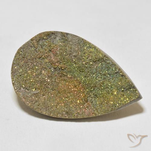 Pirita arcoiris Multicolor natural de 22.03 ct, En forma de pera, Opaco