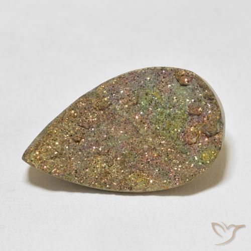 Pirita arcoiris Multicolor natural de 17.21 ct, En forma de pera, Opaco