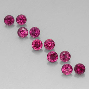 Gemas de granate rodolita rojo natural de  ct, corte redondo, VVS-VS