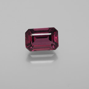 Granate rodolita rojo natural de 1,67 ct, corte esmeralda, VS