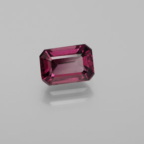 Granate rodolita rojo natural de 1,67 ct, corte esmeralda, VS
