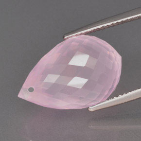 Cuarzo rosa rosa natural de 16,26 ct, briolette, transparente