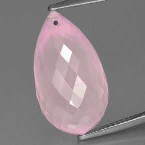 Cuarzo rosa rosa natural de 18,18 ct, briolette, transparente