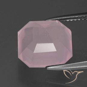 Cuarzo Rosa Rosado rosa medio natural de 7.24 ct, corte esmeralda, Transparente